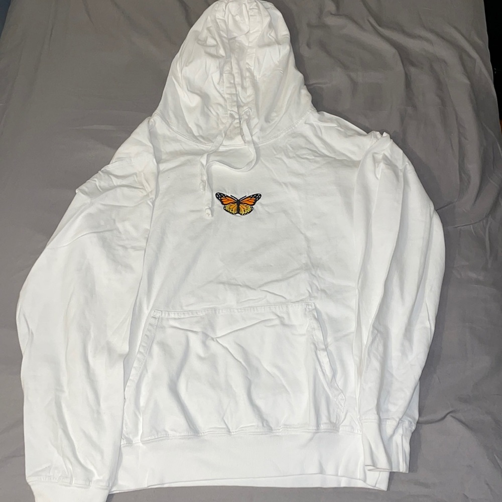 John Galt white cotton butterfly patch hoodie